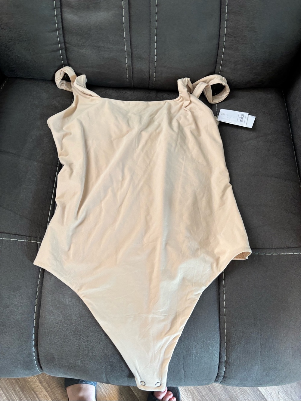 Auden Beige Twist-Strap Bodysuit